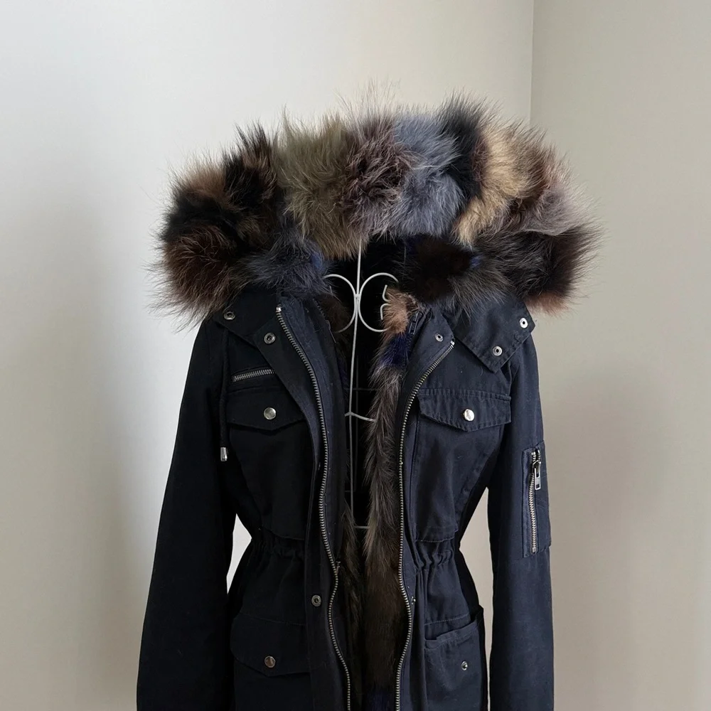 Jocelyn Black Utility Jacket with Real Fur Lining - Picture 2 of 7